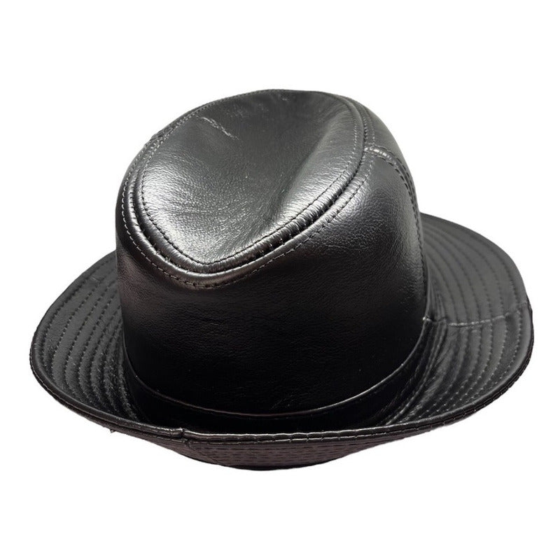 Sombrero De Cuero Genuino Gorro Lujo Luxher Mod. Ámsterdam Color Negro Talla 59-60 Cm (xxxl)