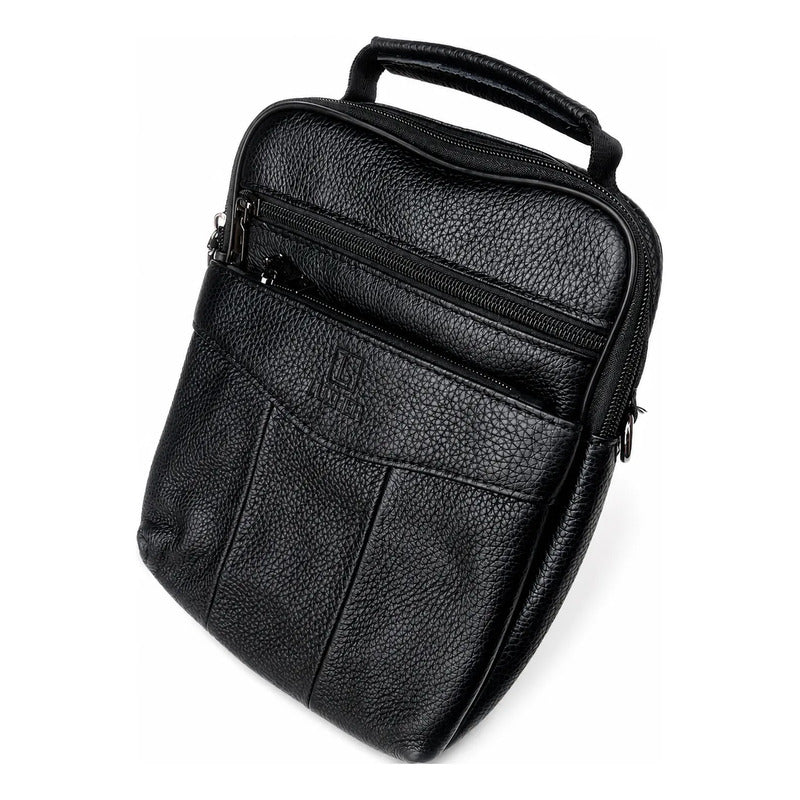 Bolso Bandolera Cuero Genuino Premium Luxher Modelo Atlas Negro Lisa