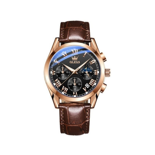 Reloj Hombre Olevs Analógico Cuarzo Correa Cuero Mod. Lux