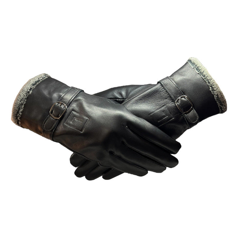 Guantes Invierno Luxher Mujer Cuero Piel De Oveja Mod Ebano Color Negro