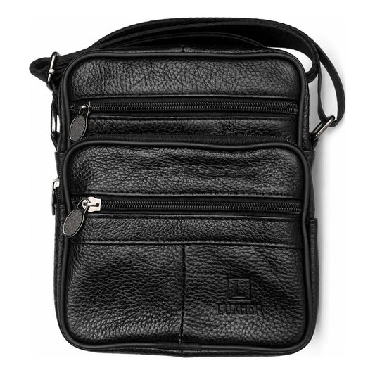 Bolso Bandolera Cuero Genuino Premium Luxher Modelo Vector Negro Lisa